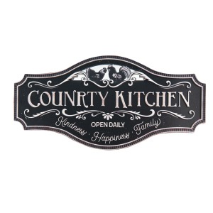 Černá plechová cedule Country Kitchen - 60*1*30 cm
