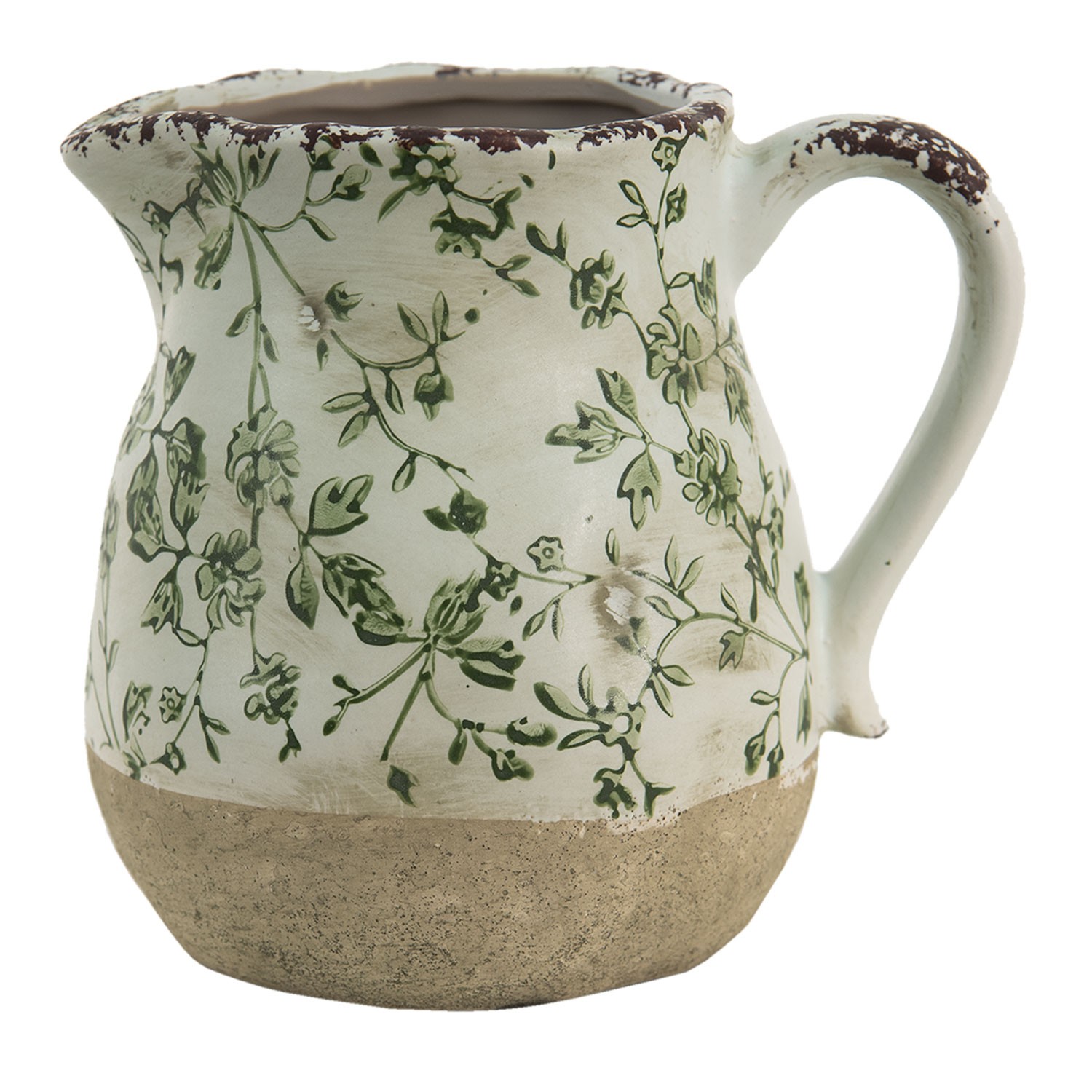 Keramický dekorační džbán se zelenými květy Jenia M - 16*13*15 cm Clayre & Eef