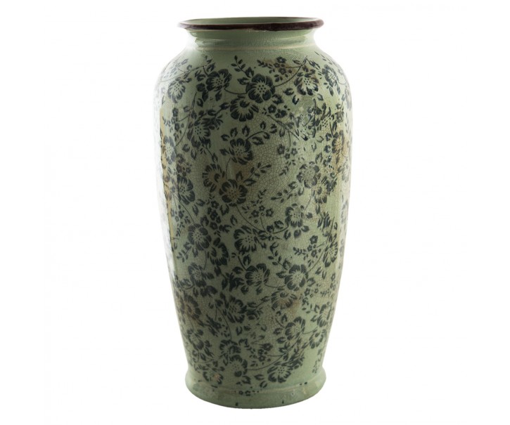 Zelená dekorační váza s modrými květy Minty - Ø17*35 cm