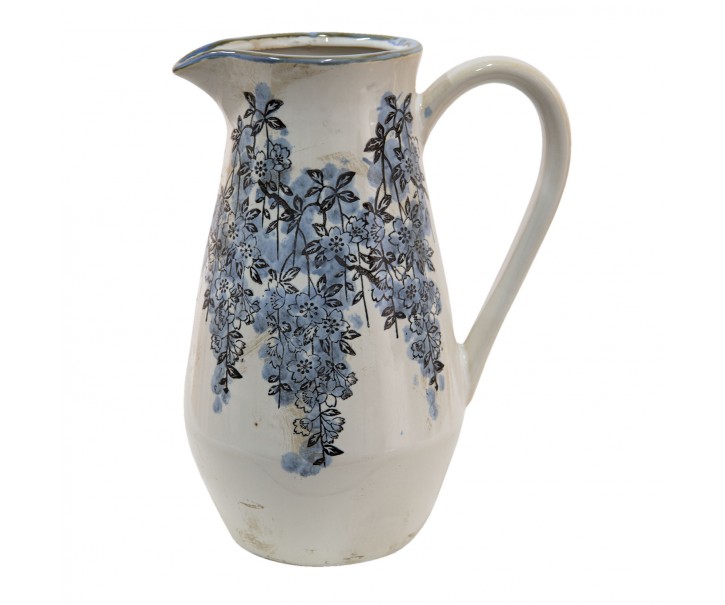 Béžový keramický džbán s modrými květy Maun - 20*14*25 cm