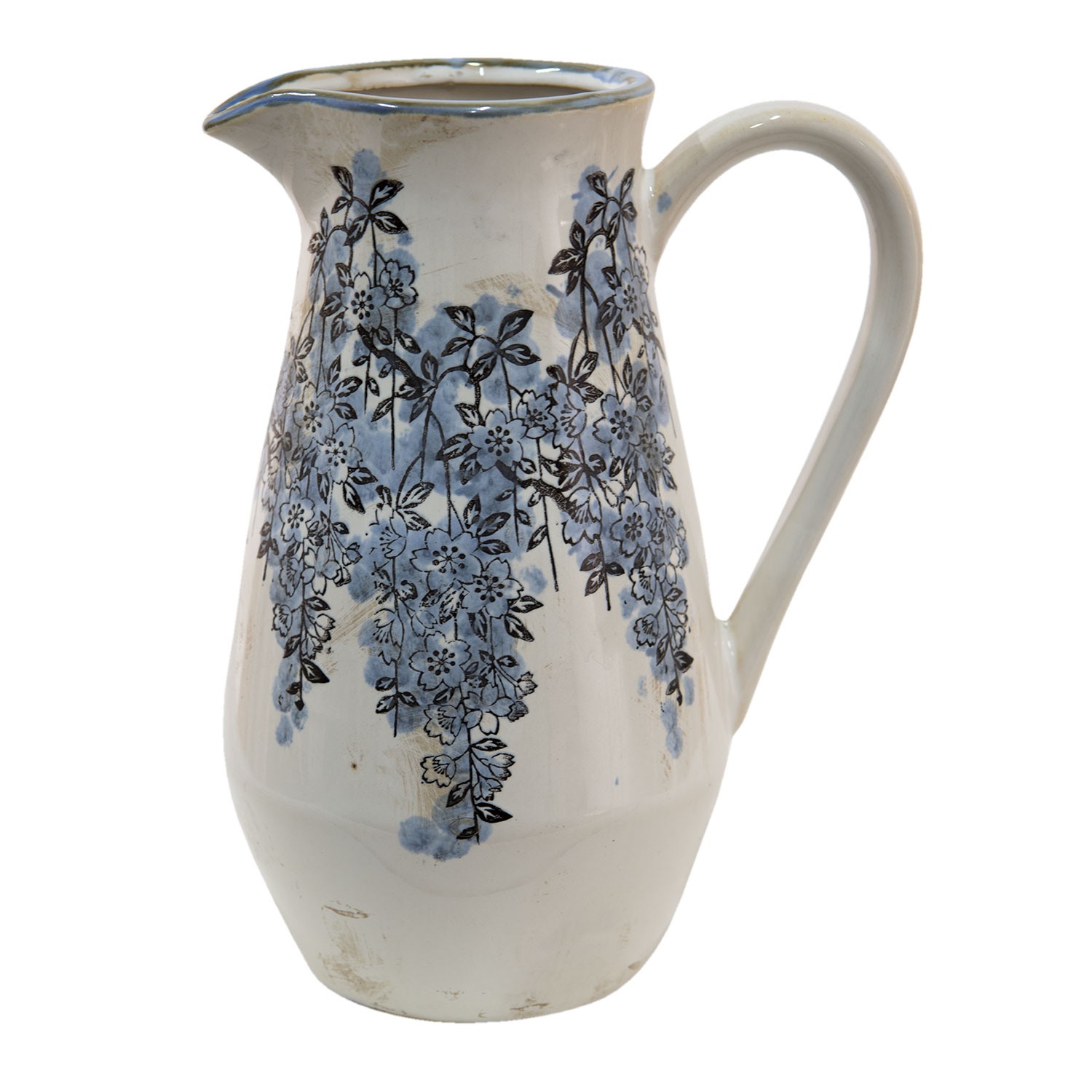 Béžový keramický džbán s modrými květy Maun L - 20*14*25 cm Clayre & Eef