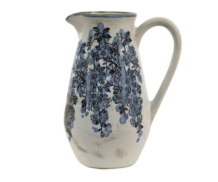 Béžový keramický džbán s modrými květy Maun - 16*12*22 cm
