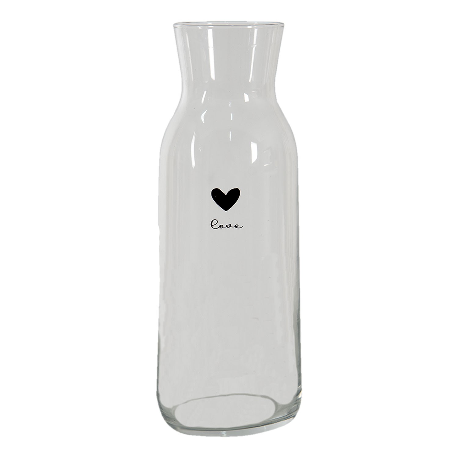 Skleněná karafa s černým srdíčkem Love - Ø 9*25 cm / 1000 ml