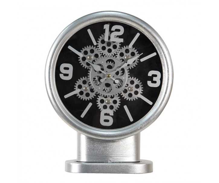 Stříbrné stolní hodiny s ozubenými kolečky - 24*8*30 cm
