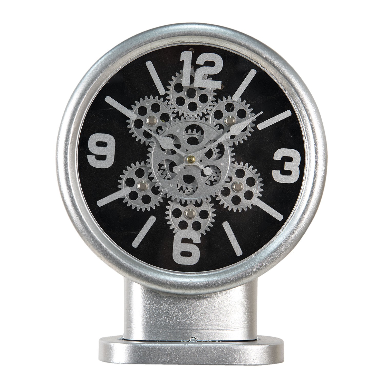 Stříbrné stolní hodiny s ozubenými kolečky - 24*8*30 cm 6KL0746