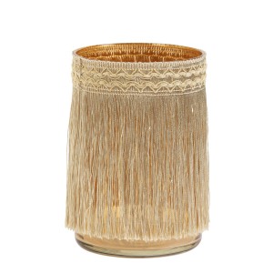 Hnědý skleněný svícen s třásněmi Marron – Ø 11*18 cm