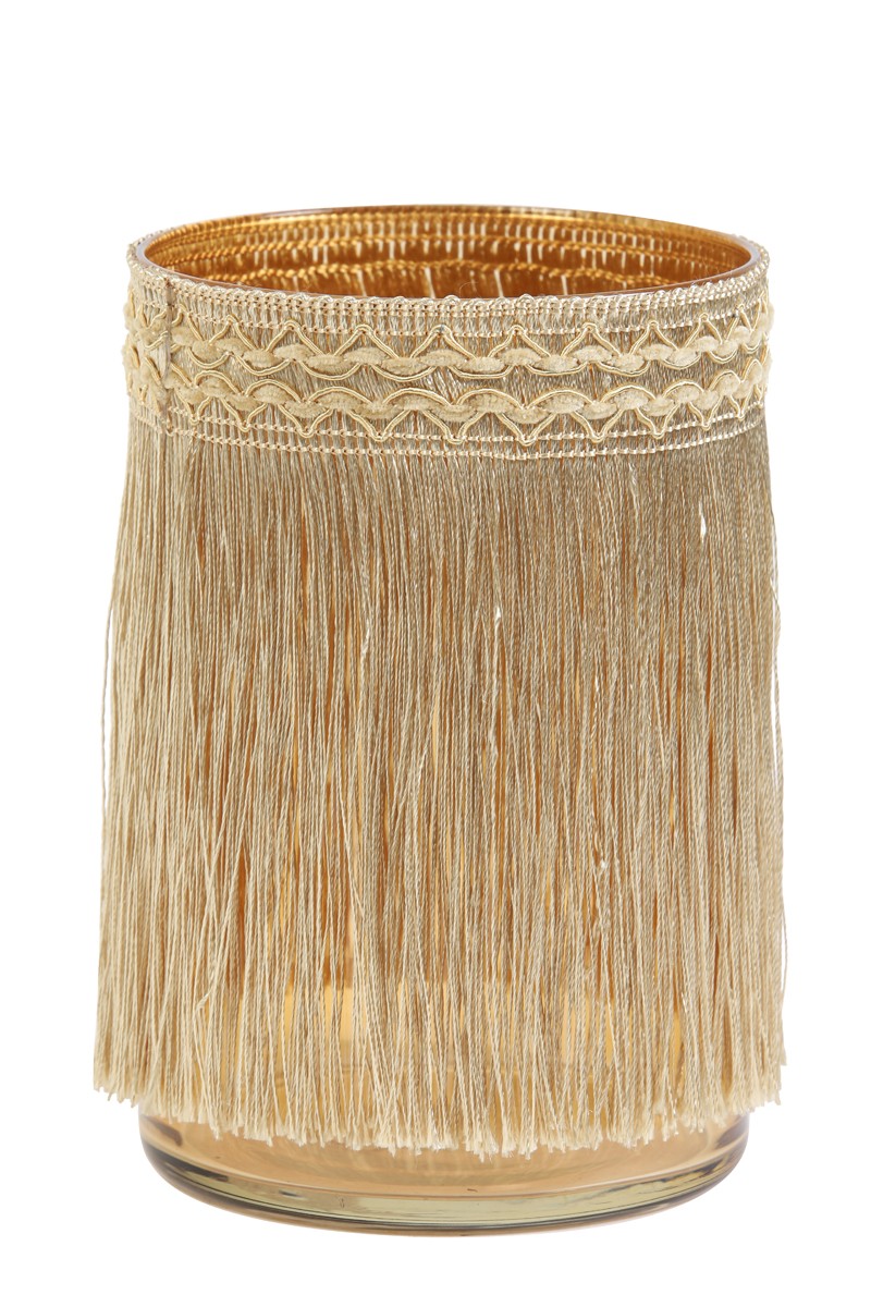 Hnědý skleněný svícen s třásněmi Marron – Ø 11*18 cm