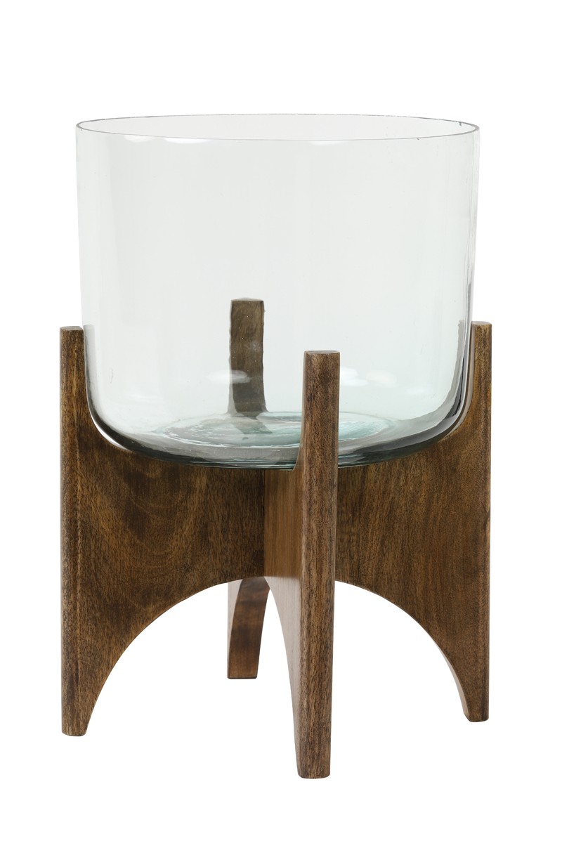 Skleněná váza/svícen na dřevěné noze Jace - Ø31*43 cm Light & Living