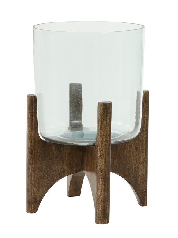 Skleněná váza/svícen na dřevěné noze Jace - Ø22*33 cm