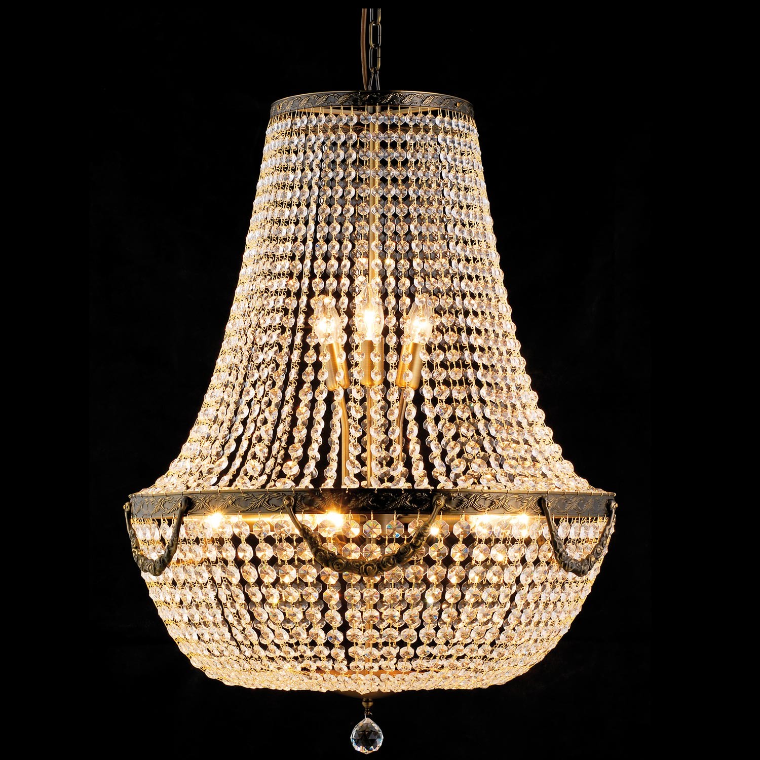 Hnědozlatý antik křišťálový lustr Ethan - Ø 60*85/200 cm E14/max 12*40W