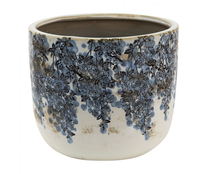 Keramický obal na květináč s modrými květy Maun - Ø 15*13 cm