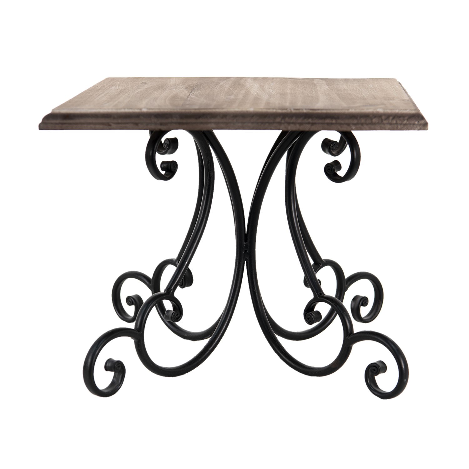 Dekorační dřevěno-kovový stůl na květinu na zdobné kovové noze - 28*28*23 cm Clayre & Eef