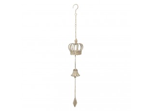 Béžový antik závěsný dekorační zvonek s korunkou - 10*10*40/71 cm