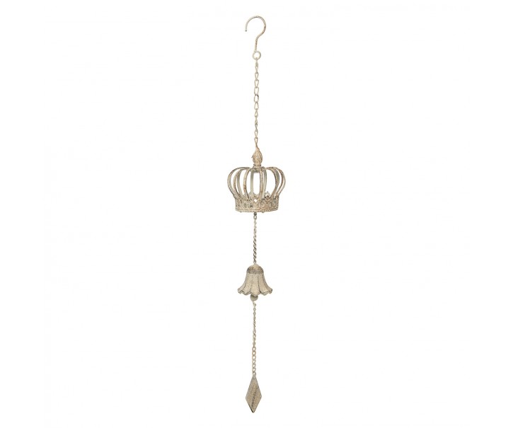 Béžový antik závěsný dekorační zvonek s korunkou - 10*10*40/71 cm