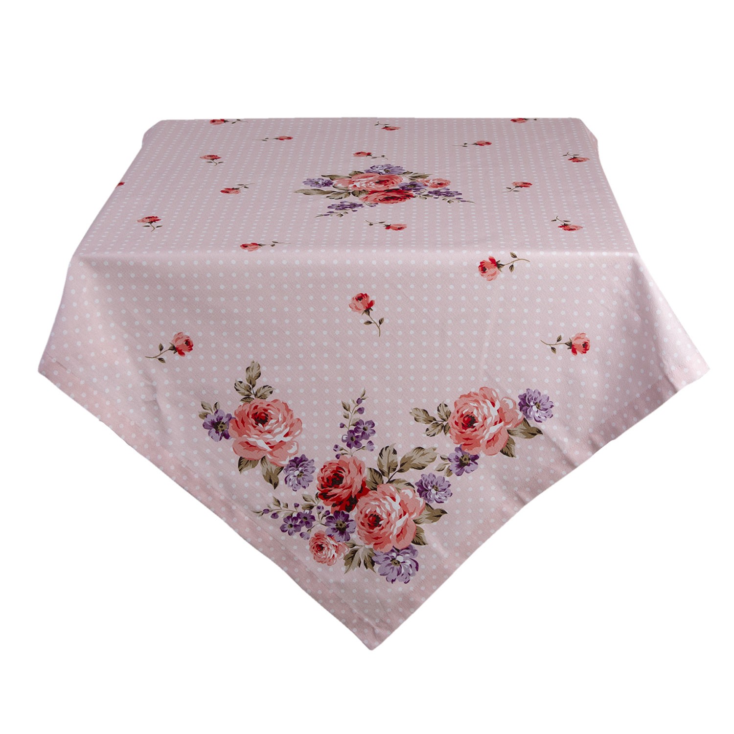 Růžový bavlněný ubrus na stůl s růžemi Dotty Rose - 150*250 cm