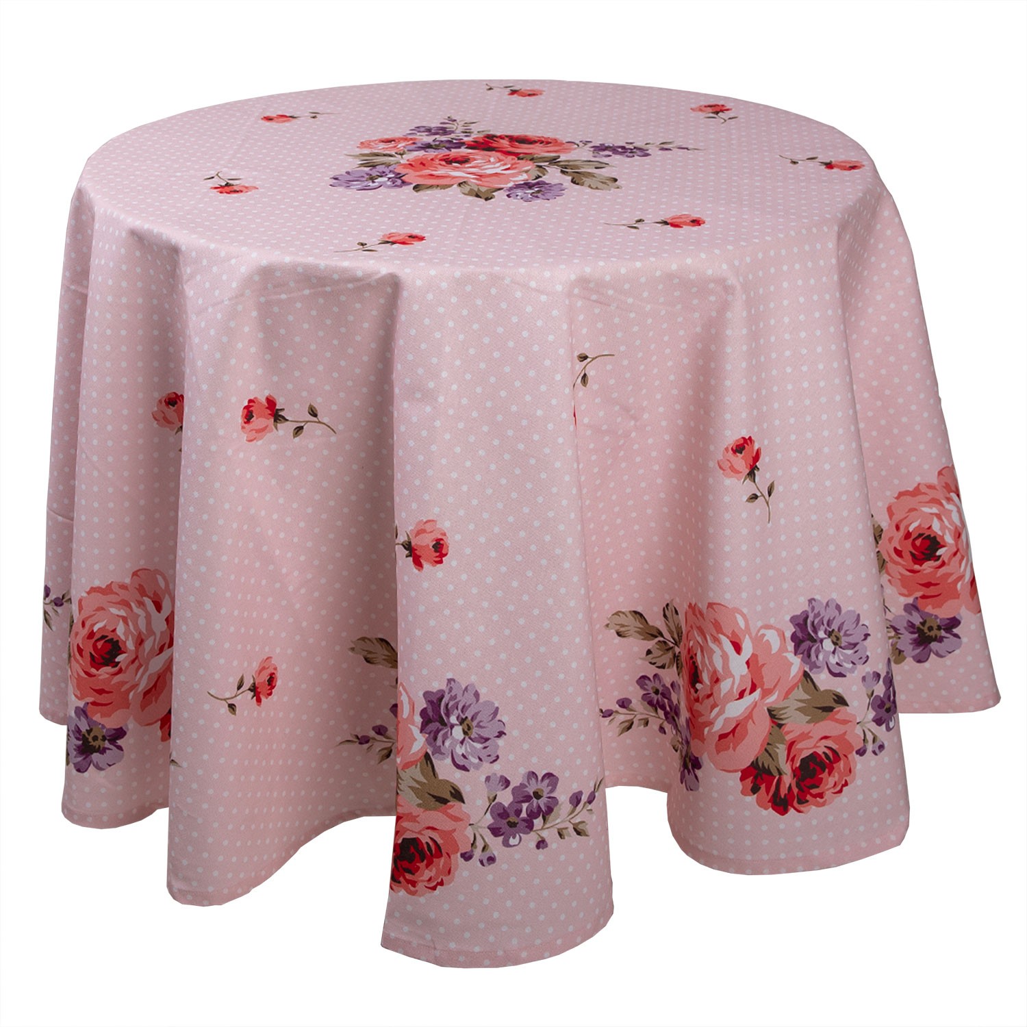 Růžový kulatý ubrus na stůl s růžemi Dotty Rose - Ø 170 cm DTR07