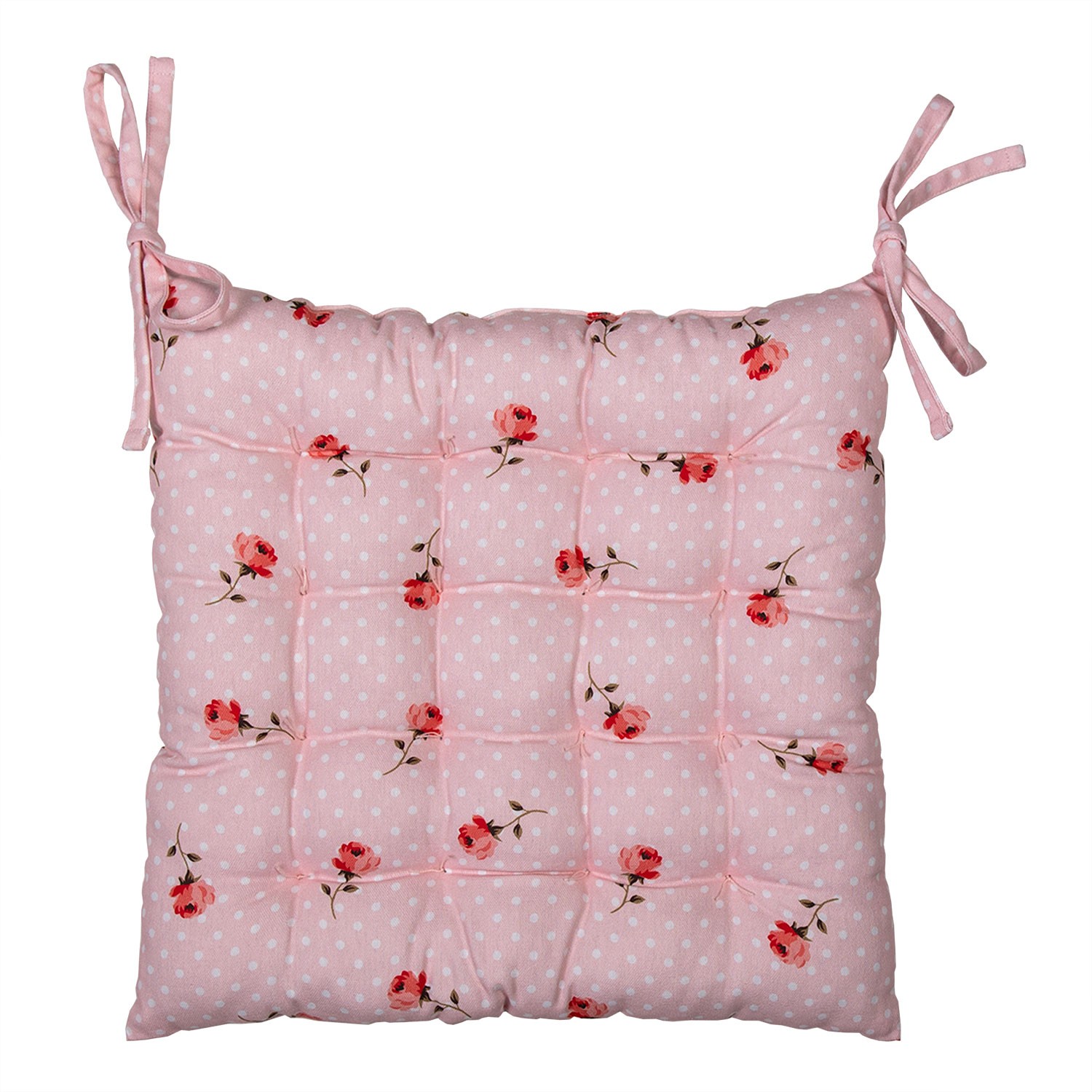 Růžový bavlněný podsedák s výplní s růžemi Dotty Rose - 40*40*4 cm