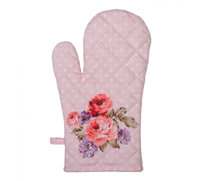 Růžová bavlněná chňapka - rukavice s růžemi Dotty Rose - 18*30 cm