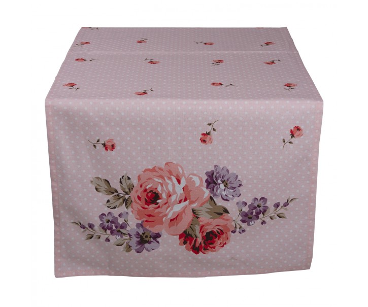 Růžový bavlněný běhoun na stůl s růžemi Dotty Rose - 50*140 cm