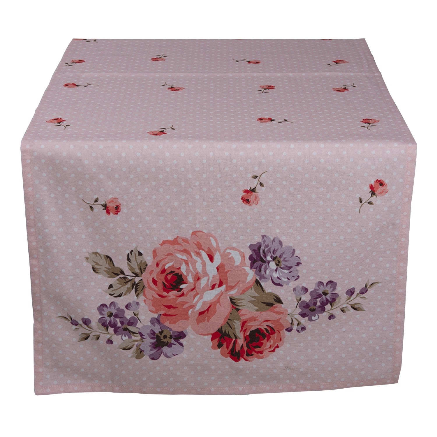 Růžový bavlněný běhoun na stůl s růžemi Dotty Rose - 50*140 cm Clayre & Eef