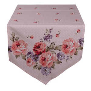 Růžový bavlněný běhoun na stůl s růžemi Dotty Rose - 50*160 cm