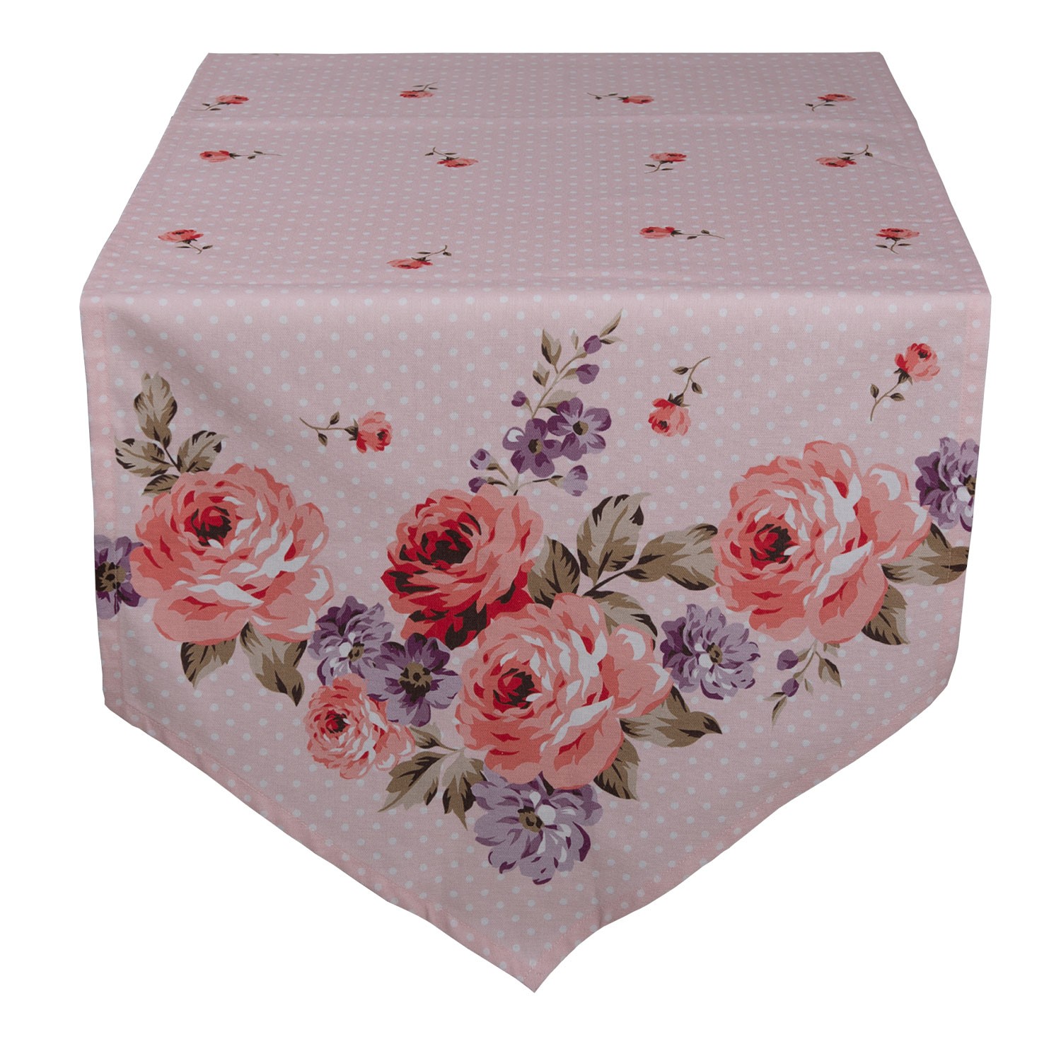Růžový bavlněný běhoun na stůl s růžemi Dotty Rose - 50*160 cm Clayre & Eef