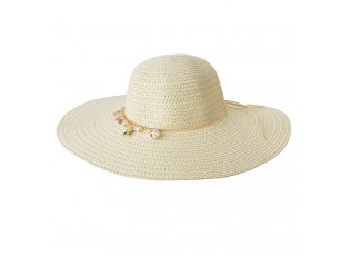 Béžový sluneční dámský klobouk s řetízkem - 57 cm