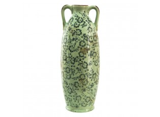 Zelená dekorační váza s modrými květy Minty - Ø 15*39 cm