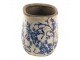 Oválný keramický obal na květináč s modrými květy Saten - 22*12*13 cm