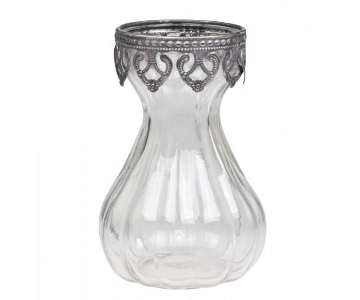 Skleněná dekorační váza s kovovým zdobením Hyacinth - Ø 9*15cm