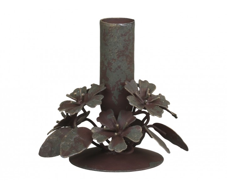 Mosazný antik kovový svícen na úzkou svíčku s květy Flower - 10*6*10cm