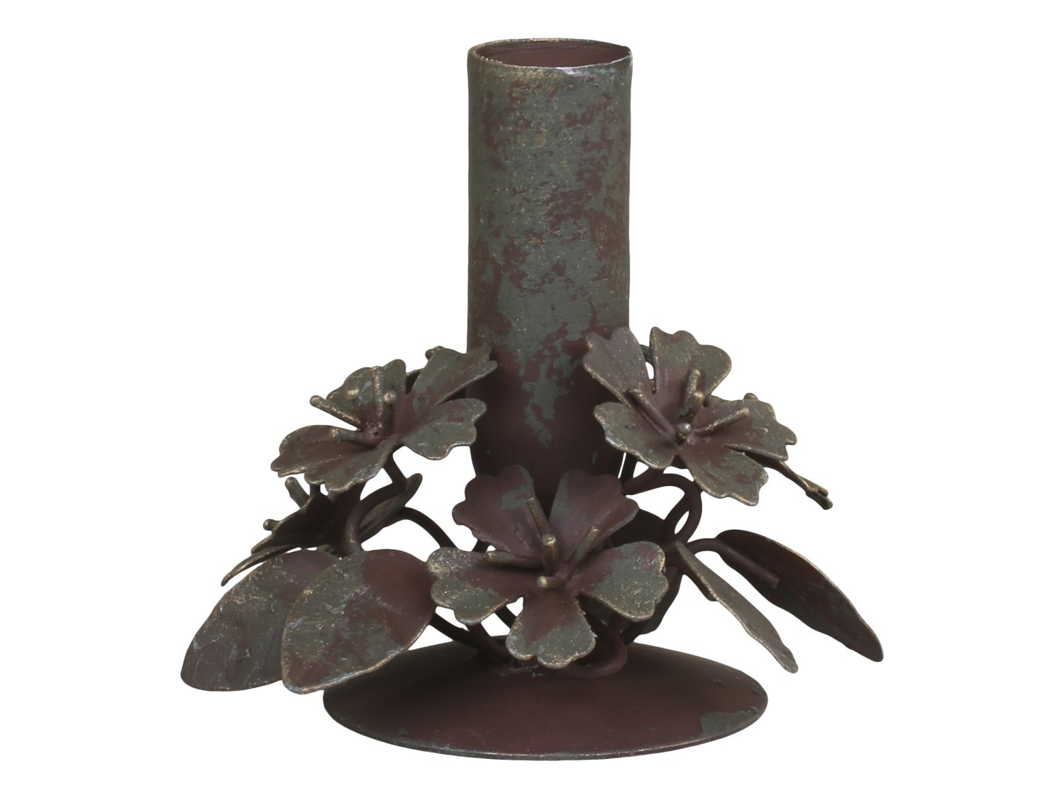 Mosazný antik kovový svícen na úzkou svíčku s květy Flower - 10*6*10cm Chic Antique