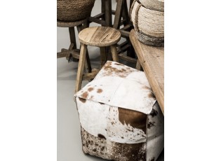 Čtvercový puf z kravské kůže hnědá/bílá - 40*40*40 cm