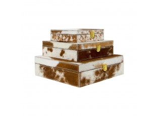 Bílo-hnědý Bijoux box z hovězí kůže (sada 3ks) - 25,5*25,5*8cm