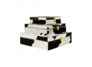 Bílo-černý Bijoux box z hovězí kůže (sada 3ks) - 25,5*25,5*8cm