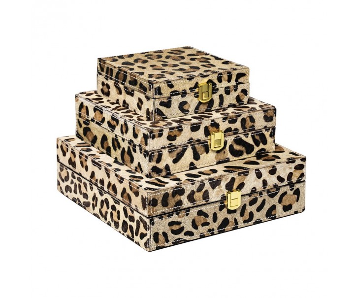 Leopard Bijoux box z hovězí kůže (sada 3ks) - 25,5*25,5*8cm