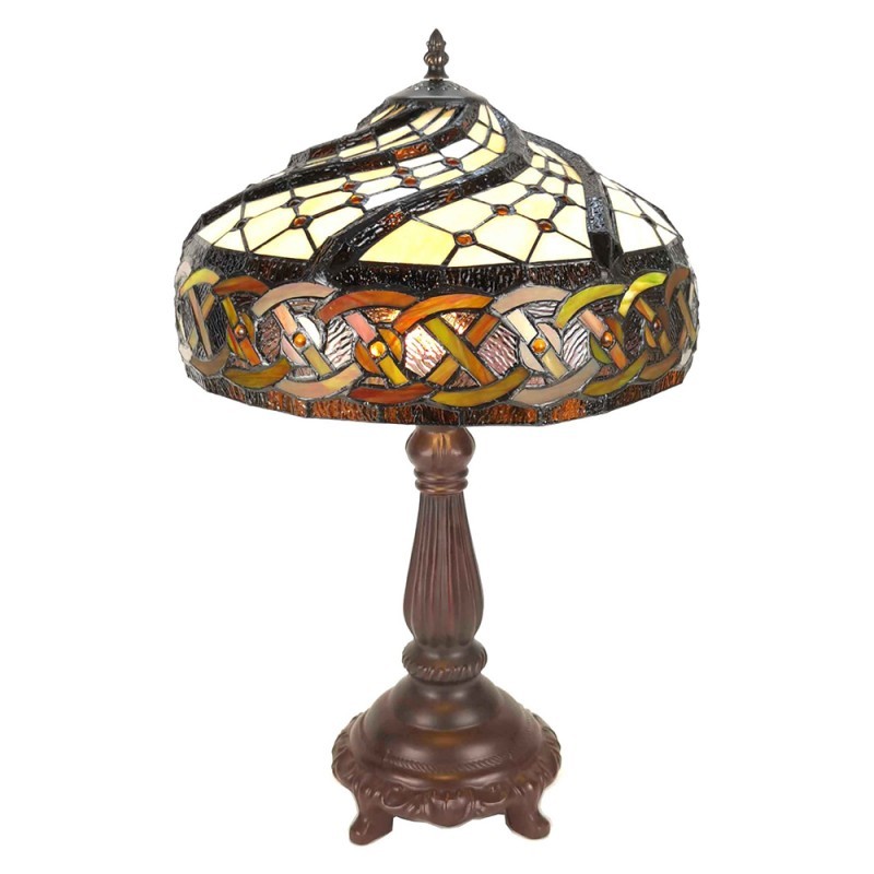 Hnědá stolní lampa Tiffany Brownie - Ø38*57 cm E27/max 2*60W Clayre & Eef
