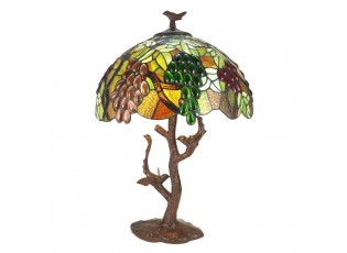 Zelená stolní lampa Tiffany s hroznovým vínem a ptáčky Poulien - Ø 41*58 cm E27/max 2*60W