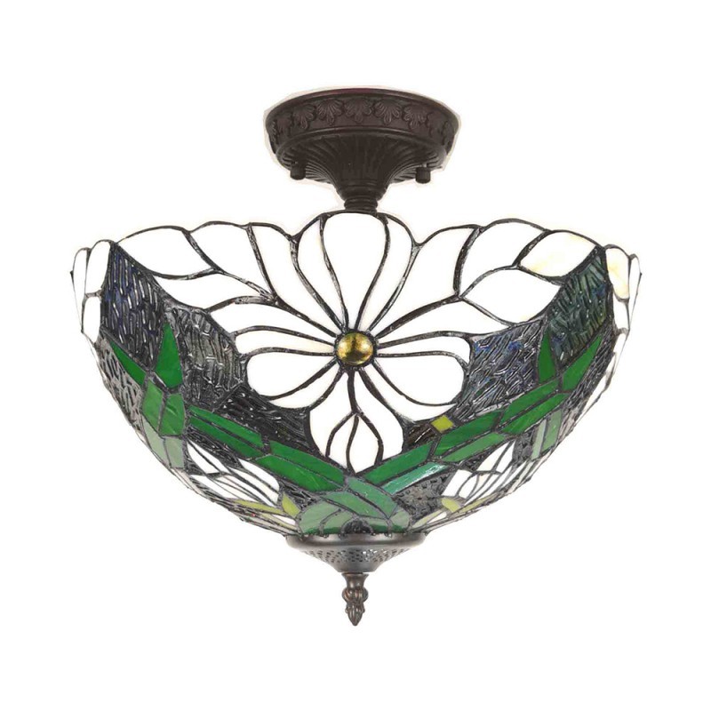 Krémovo-zelené stropní svítidlo Tiffany Malion - Ø 36*31 cm E27/max 2*40W