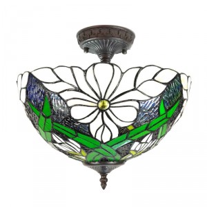 Krémovo-zelené stropní svítidlo Tiffany Malion - Ø 36*31 cm E27/max 2*40W