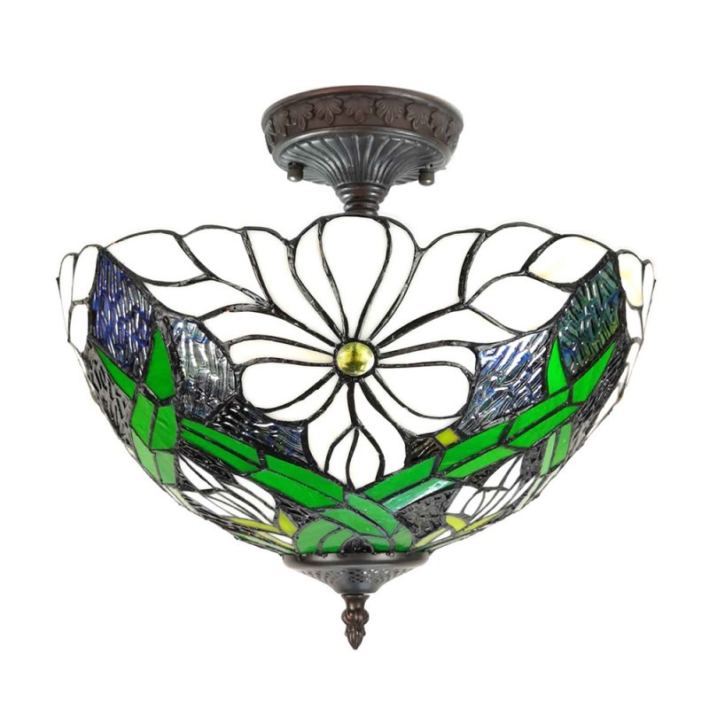 Krémovo-zelené stropní svítidlo Tiffany Malion - Ø 36*31 cm E27/max 2*40W