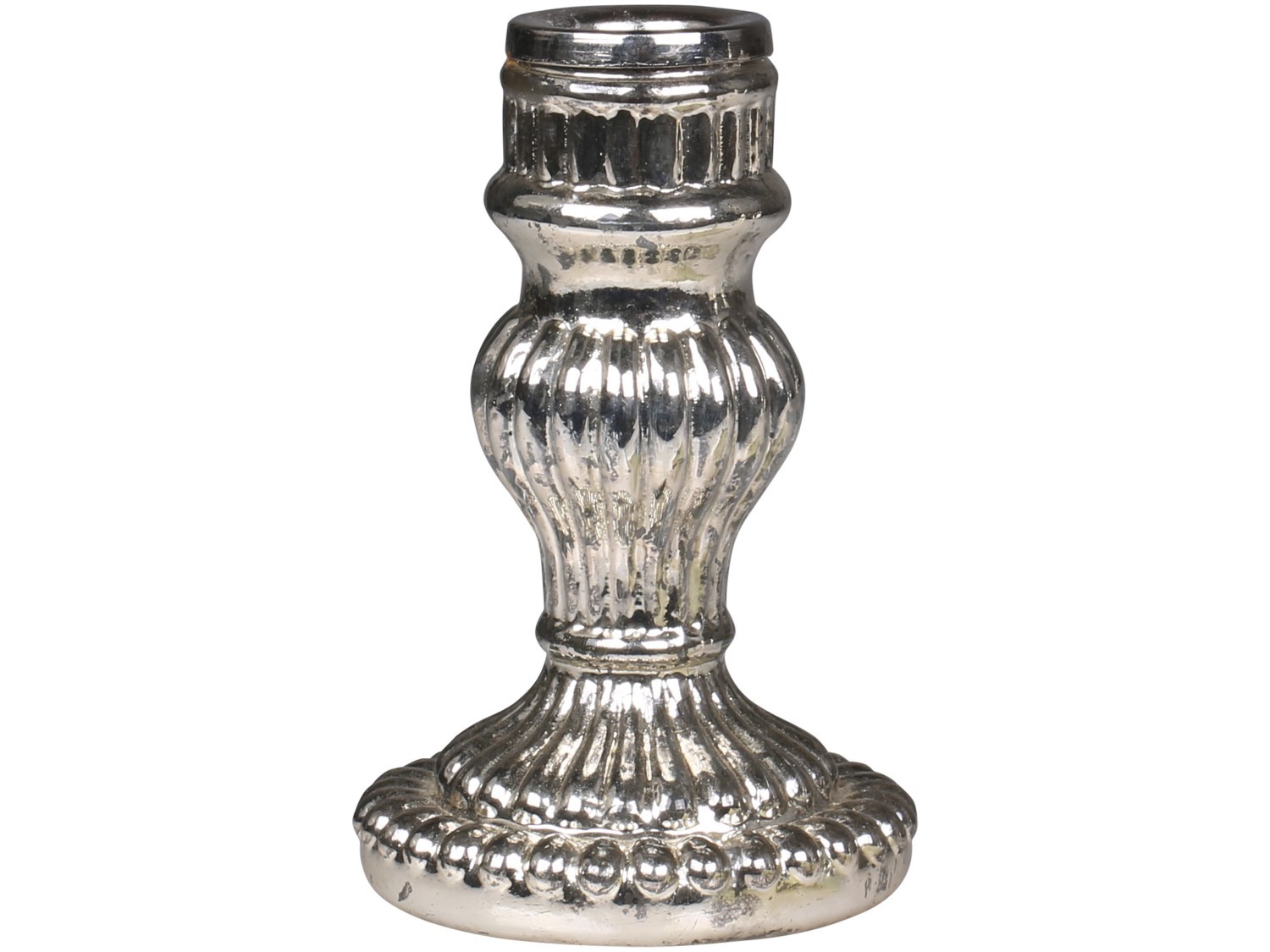 Stříbrný antik skleněný svícen Mercury - Ø 7*11,5 cm Chic Antique