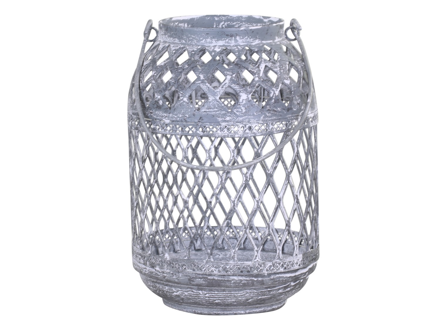 Šedá plechová antik lucerna Ornion - Ø12*18cm