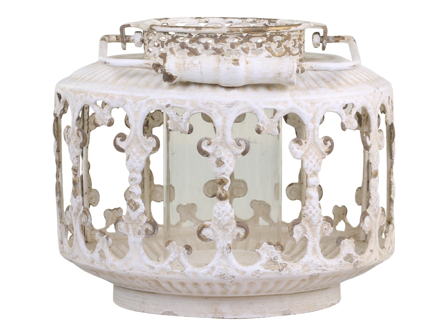 Krémová antik kovová lucerna Fleur-de-lis - Ø22 *20 cm