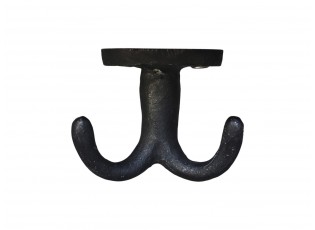 Černý antik kovový stropní 2-háček Hoog - 7*3,5*5,5 cm