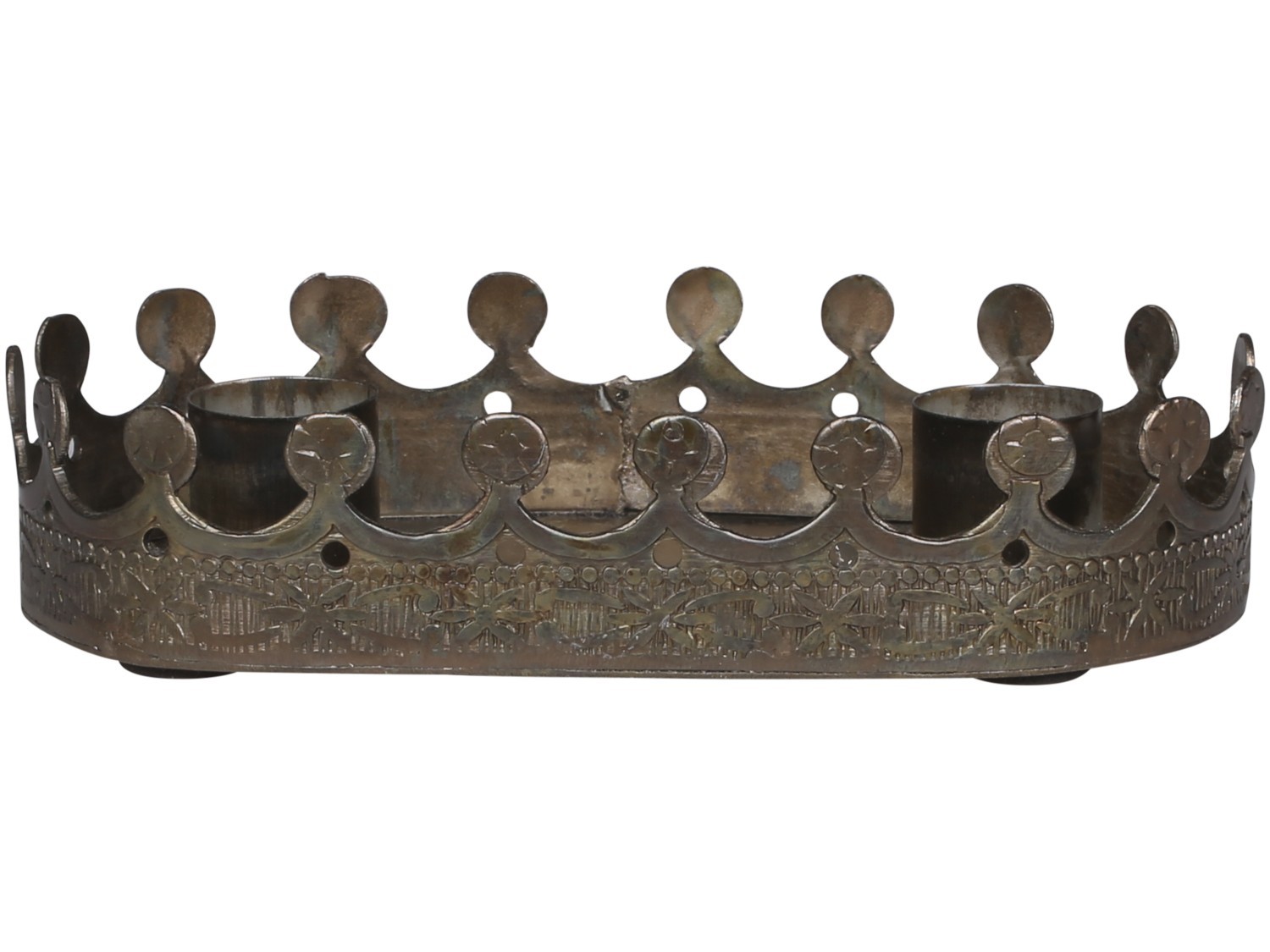 Mosazný antik kovový svícen na 2 úzké svíčky Crowy - 15*8*3cm Chic Antique