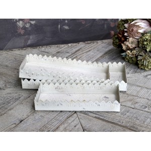 Set 3ks krémový antik kovový podnos s patinou Flowre - 40*18*5cm