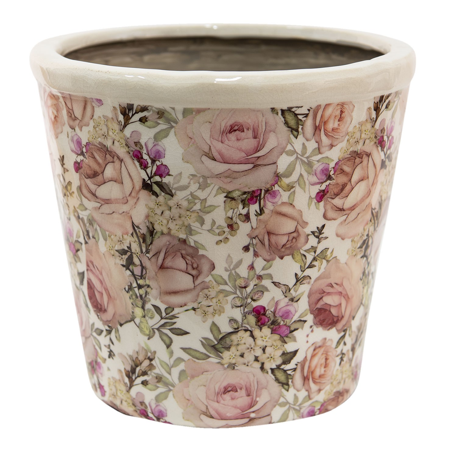 Keramický obal na květináč s růžemi Rosien L - Ø 17*16 cm