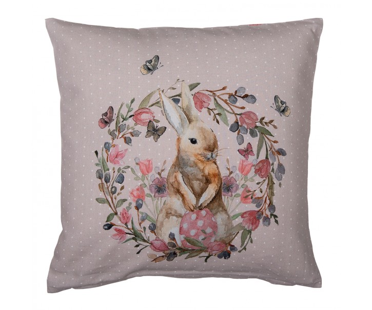 Béžový bavlněný povlak na polštář s králíčkem Happy Bunny - 40*40 cm