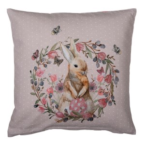 Béžový bavlněný povlak na polštář s králíčkem Happy Bunny - 40*40 cm